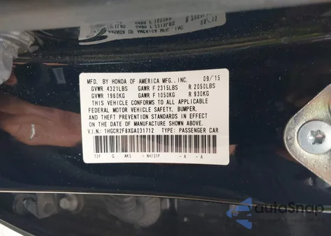 2016 Honda Accord Ex-L from USA, damaged, VIN 1HGCR2F8XGA031712